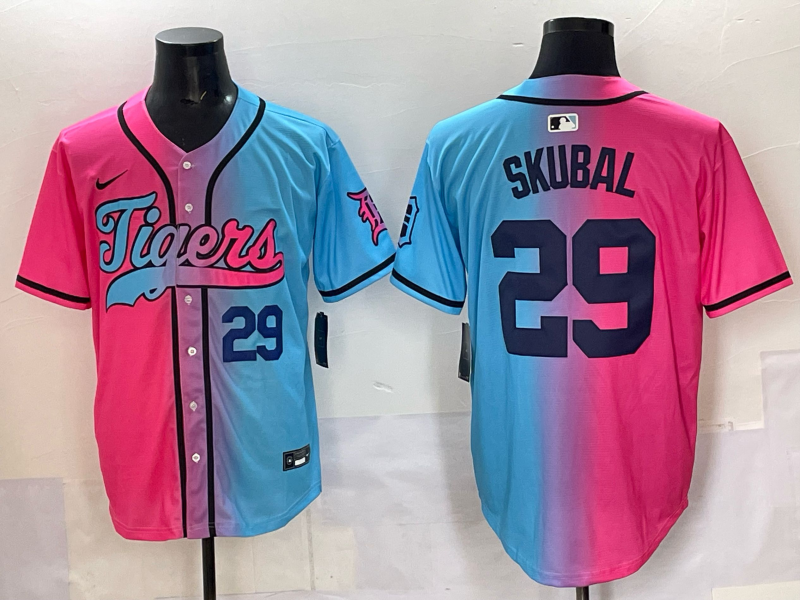 Men 2025 Detroit Tigers #29 Skubal Blue pink Game Nike MLB Jersey style 015